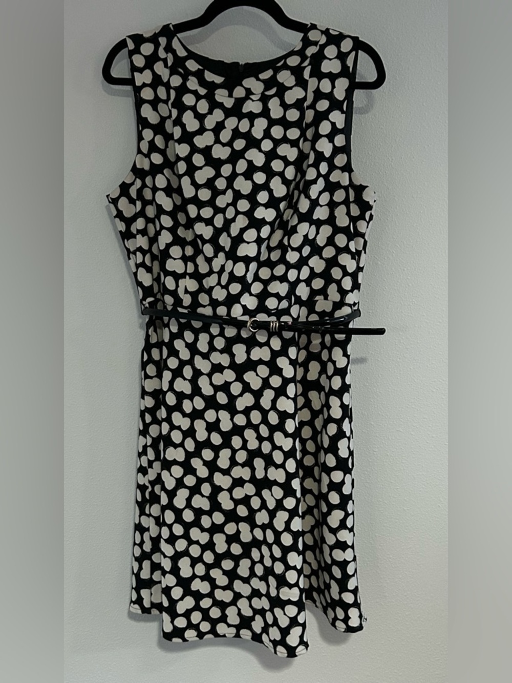 AB Studio Black and White Polka Dot Belted Mini Dress